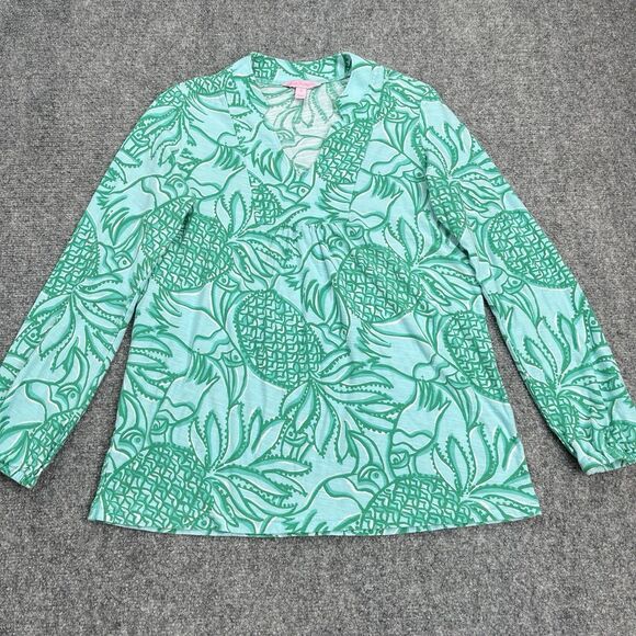 Lilly Pulitzer Top Sz Small Long Sleeve Notch V Neck Joycee Shorely Toucan Tango - Picture 1 of 7